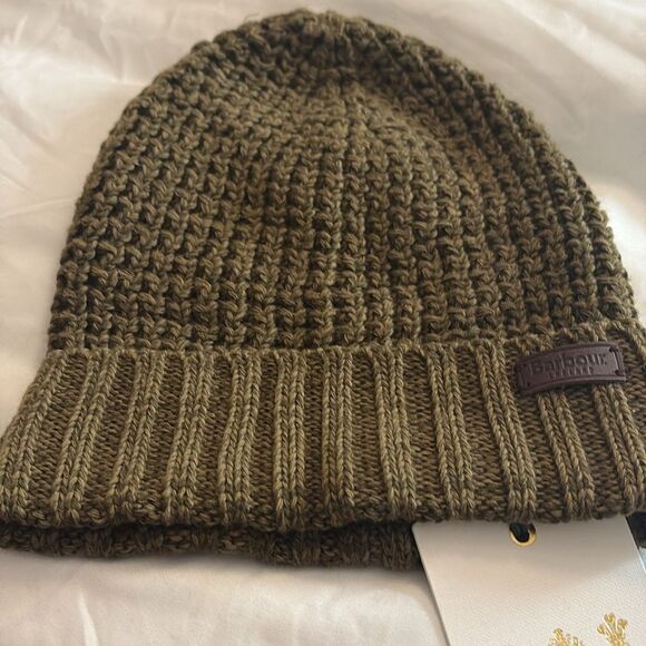 BARBOUR Darnick Olive Cotton BEANIE Knitted Toque Cuff unisex